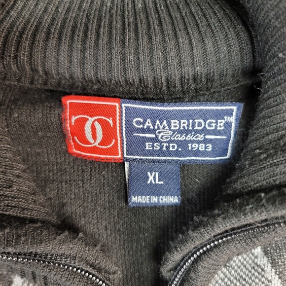 Cambridge Classic Argyle Preppy Black Gray Full Zip Light Sweater Men’s XL - Picture 4 of 8